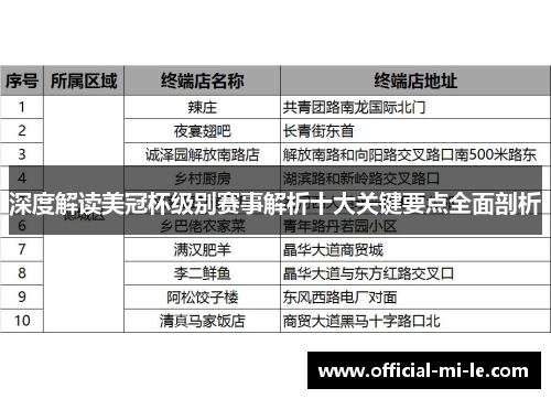 深度解读美冠杯级别赛事解析十大关键要点全面剖析 深度解读美冠杯级别赛事解析十大关键要点全面剖析