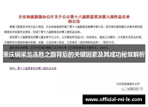 重庆铜梁龙连胜之路背后的关键因素及其成功秘笈解析